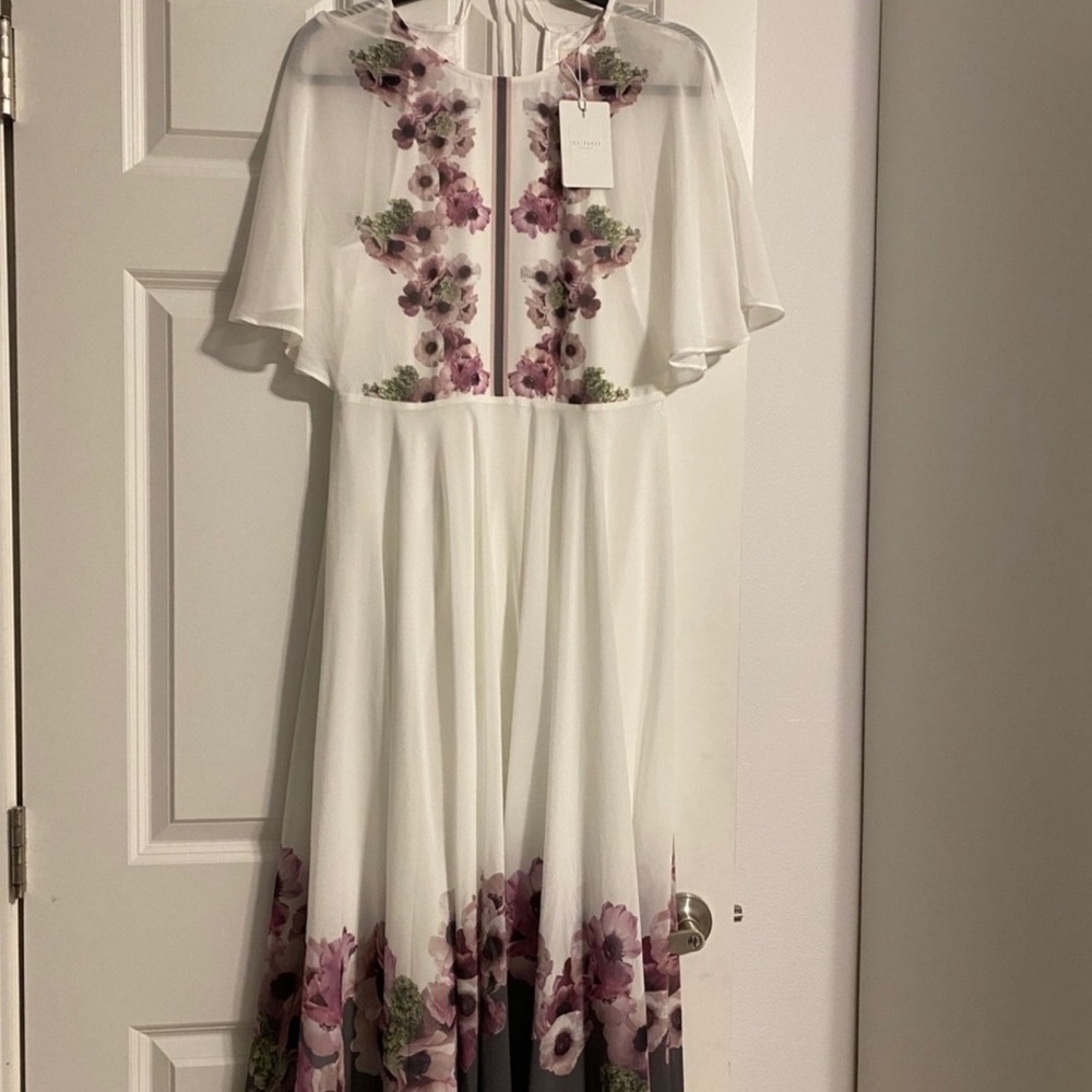 Ted Baker White and Purple Floral Midi Dress
